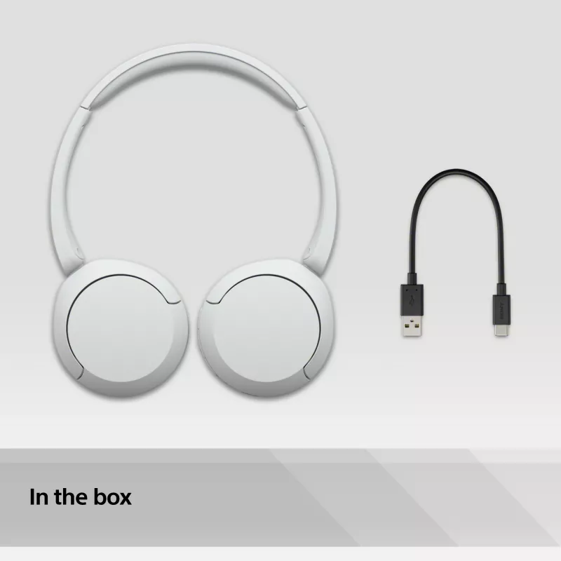 Sony WH-CH520 bezprzewodowy nauszny zestaw słuchawkowy, Bluetooth 5.2, 50 h odtwarzania, ładowanie USB-C, biały