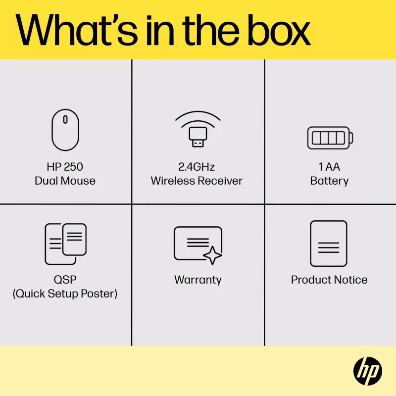 Mysz HP 250 Dual, oburęczna, Bluetooth + USB Type-A, 1600 DPI, czarna