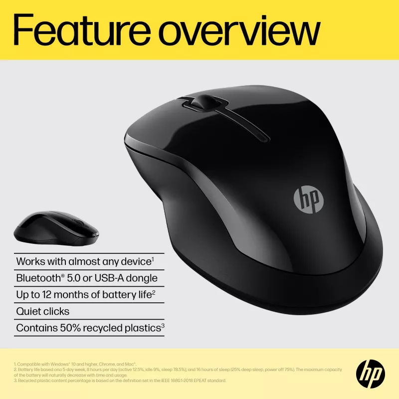 Mysz HP 250 Dual, oburęczna, Bluetooth + USB Type-A, 1600 DPI, czarna