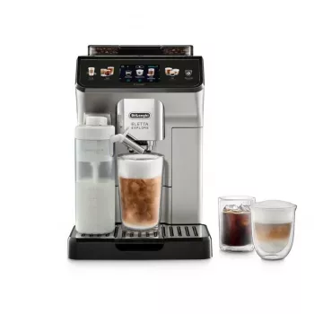 Ekspres do kawy De’Longhi ECAM450.65.S — w pełni automatyczny, zbiornik na wodę 1,8 l, pojemnik na ziarna 300 g, 19 barów, wbudowany młynek, Wi‑Fi, wyświetlacz TFT