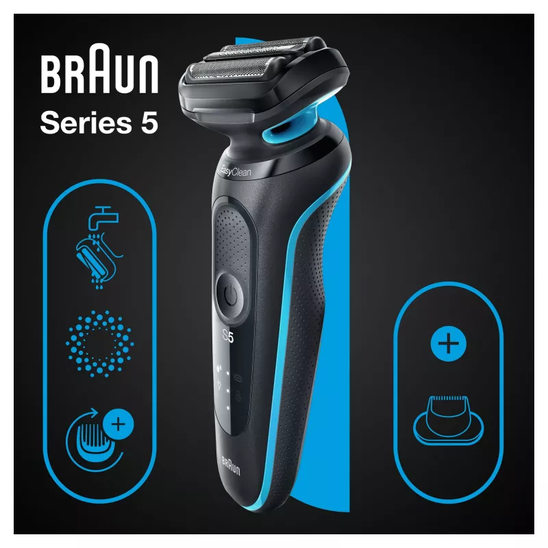 Braun Series 5 51-M1200s golarka męska Golarka foliowa Trymer Czarny, Niebieski