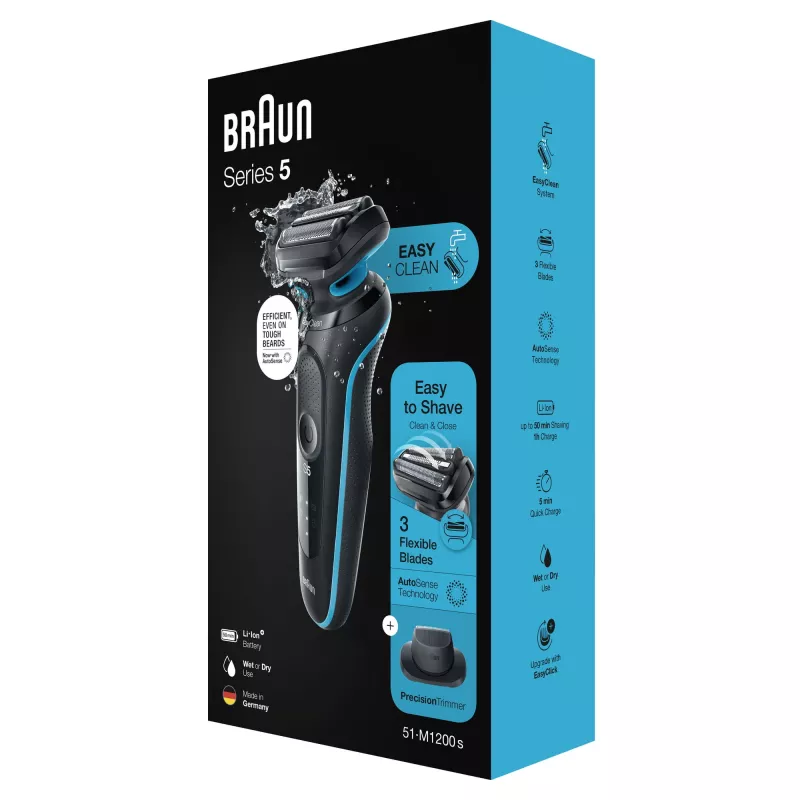 Braun Series 5 51-M1200s golarka męska Golarka foliowa Trymer Czarny, Niebieski