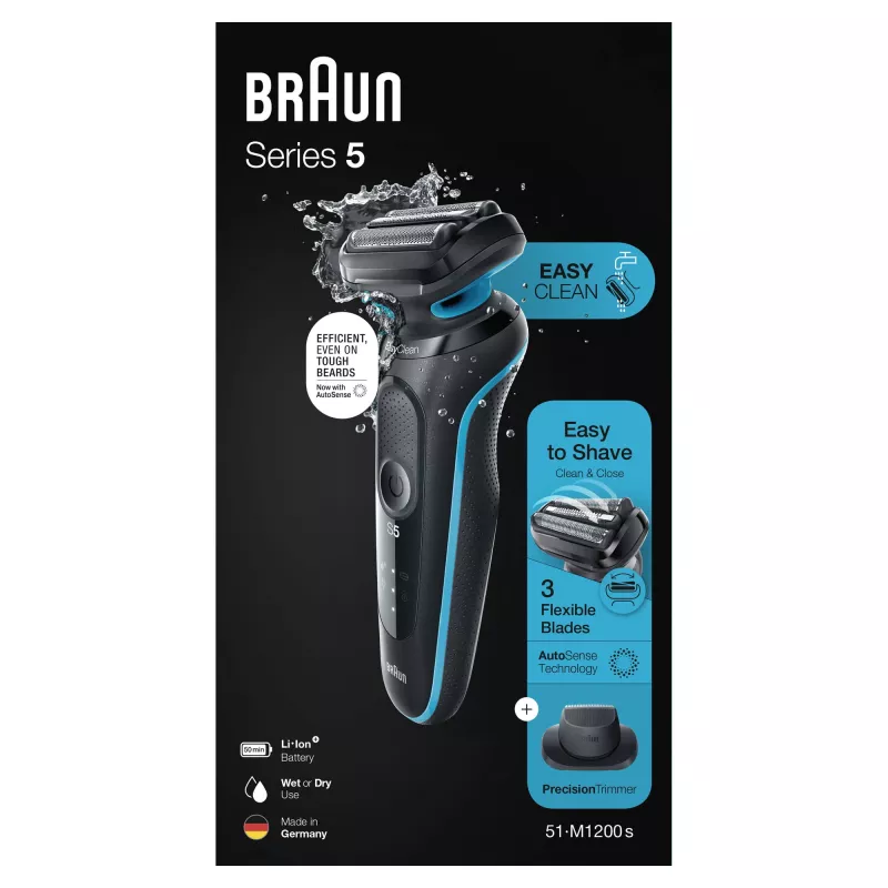Braun Series 5 51-M1200s golarka męska Golarka foliowa Trymer Czarny, Niebieski