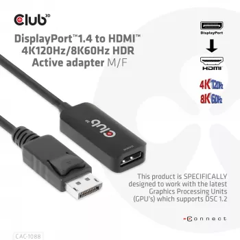 CLUB3D DisplayPort1.4 na HDMI 4K120Hz/8K60Hz HDR aktywny adapter M/F
