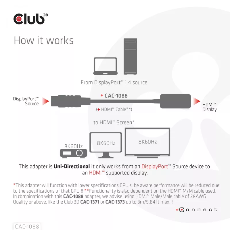 CLUB3D DisplayPort1.4 na HDMI 4K120Hz/8K60Hz HDR aktywny adapter M/F