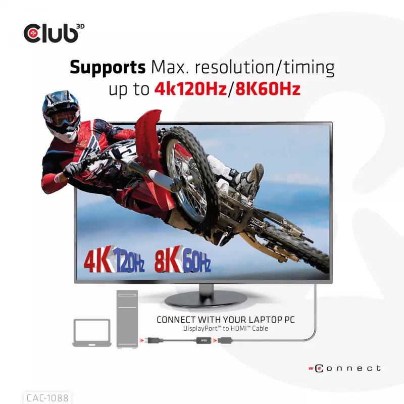 CLUB3D DisplayPort1.4 na HDMI 4K120Hz/8K60Hz HDR aktywny adapter M/F