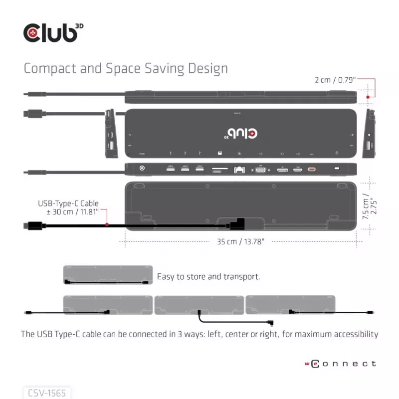 CLUB3D USB Gen1 Type-C Triple Display DP1.4 Alt mode Smart PD3.0 Stacja ładująca z zasilaczem 100 W
