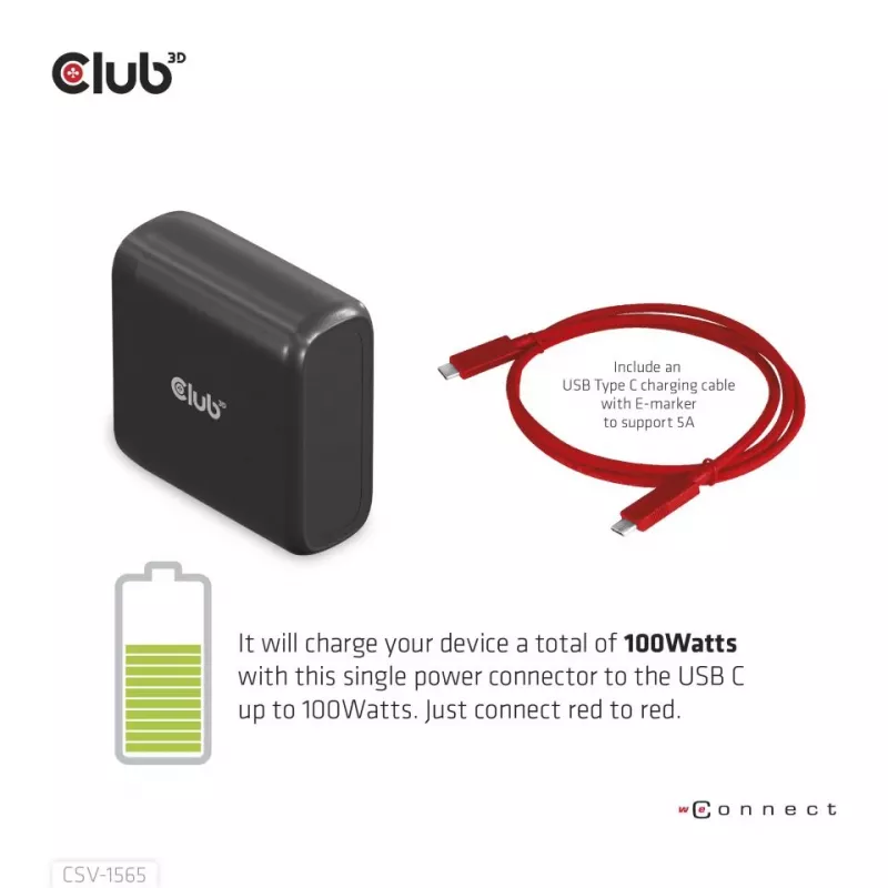 CLUB3D USB Gen1 Type-C Triple Display DP1.4 Alt mode Smart PD3.0 Stacja ładująca z zasilaczem 100 W