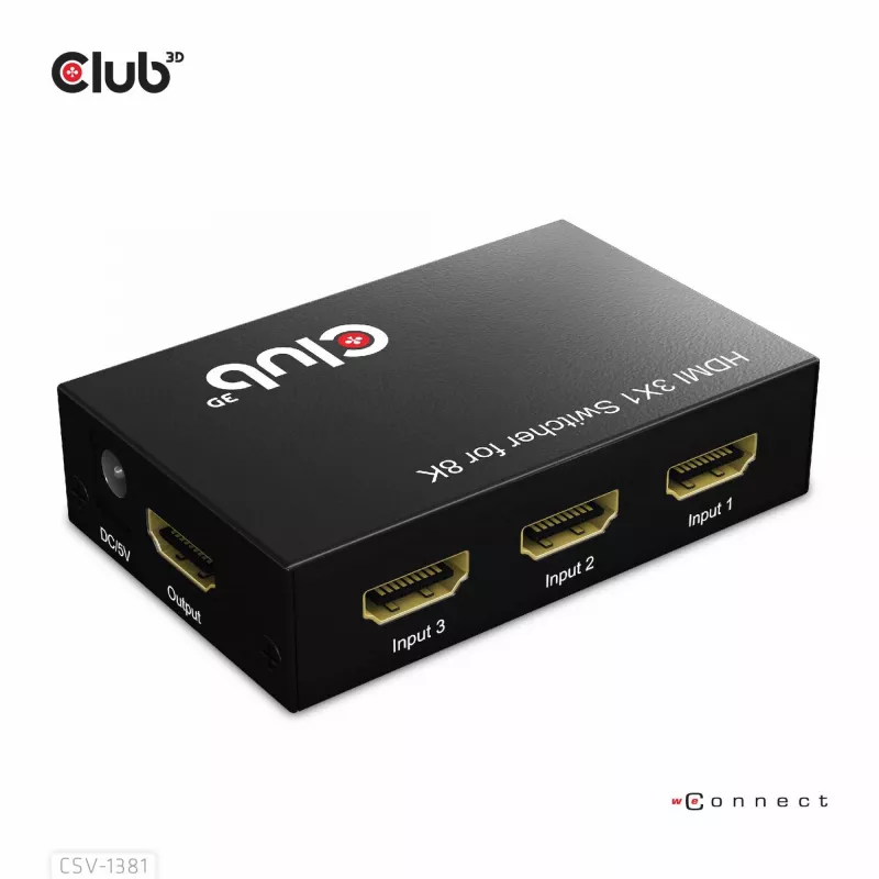 Przełącznik HDMI™ 3 do 1 8K60 Hz/4K120 Hz Club3D, 7680 x 4320 pikseli, 8K Ultra HD, czarny