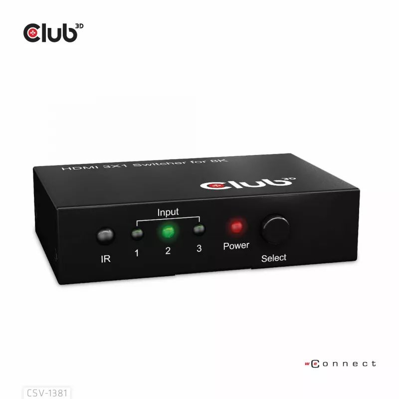 Przełącznik HDMI™ 3 do 1 8K60 Hz/4K120 Hz Club3D, 7680 x 4320 pikseli, 8K Ultra HD, czarny