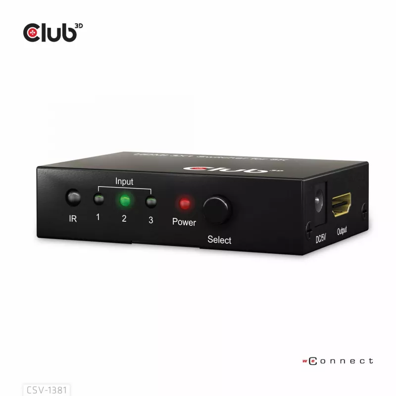 Przełącznik HDMI™ 3 do 1 8K60 Hz/4K120 Hz Club3D, 7680 x 4320 pikseli, 8K Ultra HD, czarny