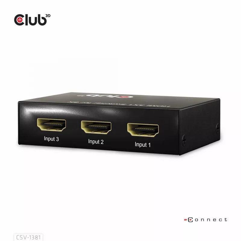 Przełącznik HDMI™ 3 do 1 8K60 Hz/4K120 Hz Club3D, 7680 x 4320 pikseli, 8K Ultra HD, czarny