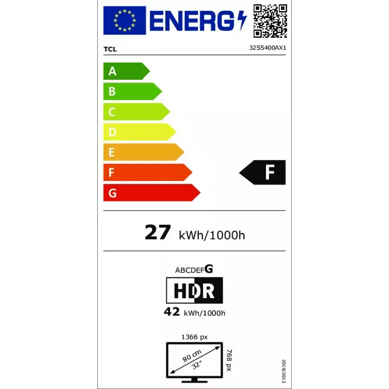 Telewizor TCL 32S5400A 32 cale HD LED (1366x768), Android TV, Direct‑LED, 2×HDMI, HDR10, Bluetooth 5.0