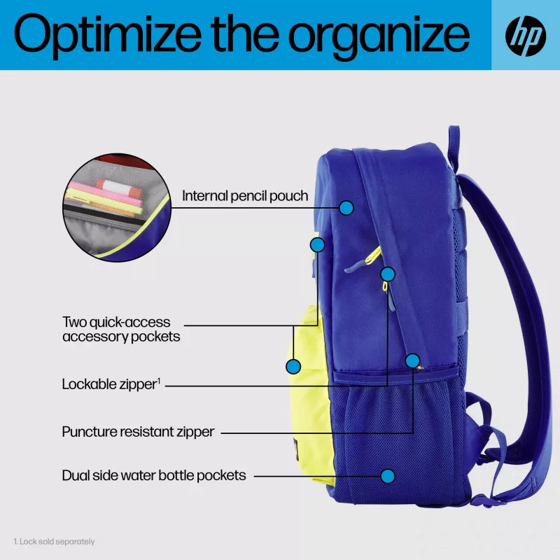 Plecak casualowy HP Campus niebieski Backpack Niebieski Żółty Poliester 295x185x435mm