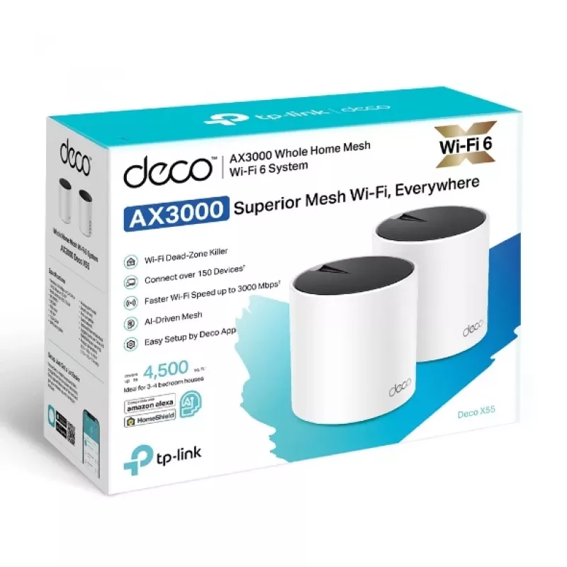 TP-Link DECO X55 (2-Pack) Dwuzakresowy (2,4 GHz / 5 GHz) Wi-Fi 6 (802.11ax) Biały 3 Wewnętrzne