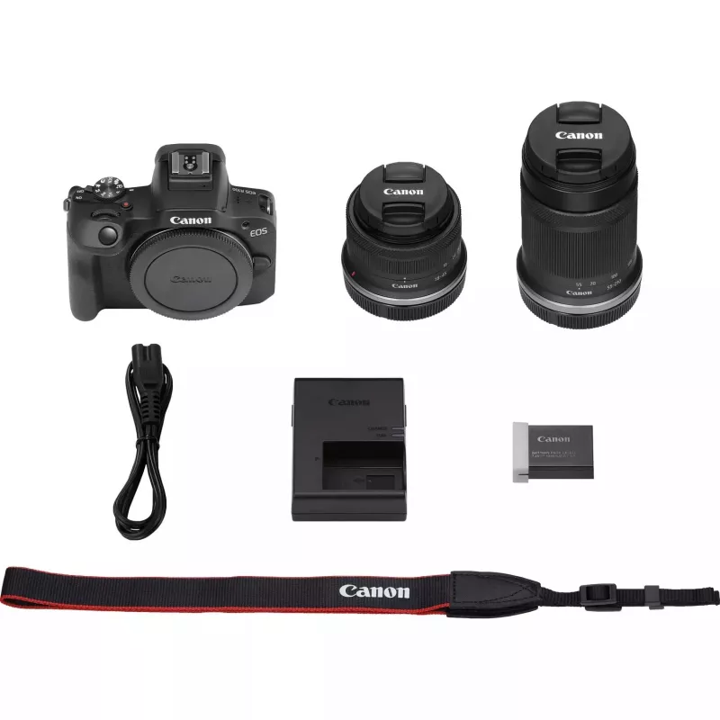 Canon EOS R100 + RF-S 18-45mm F4.5-6.3 IS STM + RF-S 55-200mm F5-7.1 IS STM Kit MILC 24.1 MP CMOS 6000 x 4000 pixeli Czarny