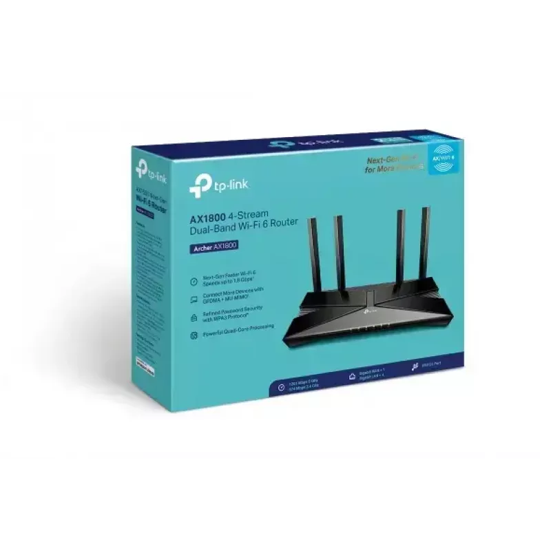 Router bezprzewodowy TP-Link Archer AX1800 Gigabit Ethernet Dual-band (2,4 GHz / 5 GHz) Czarny