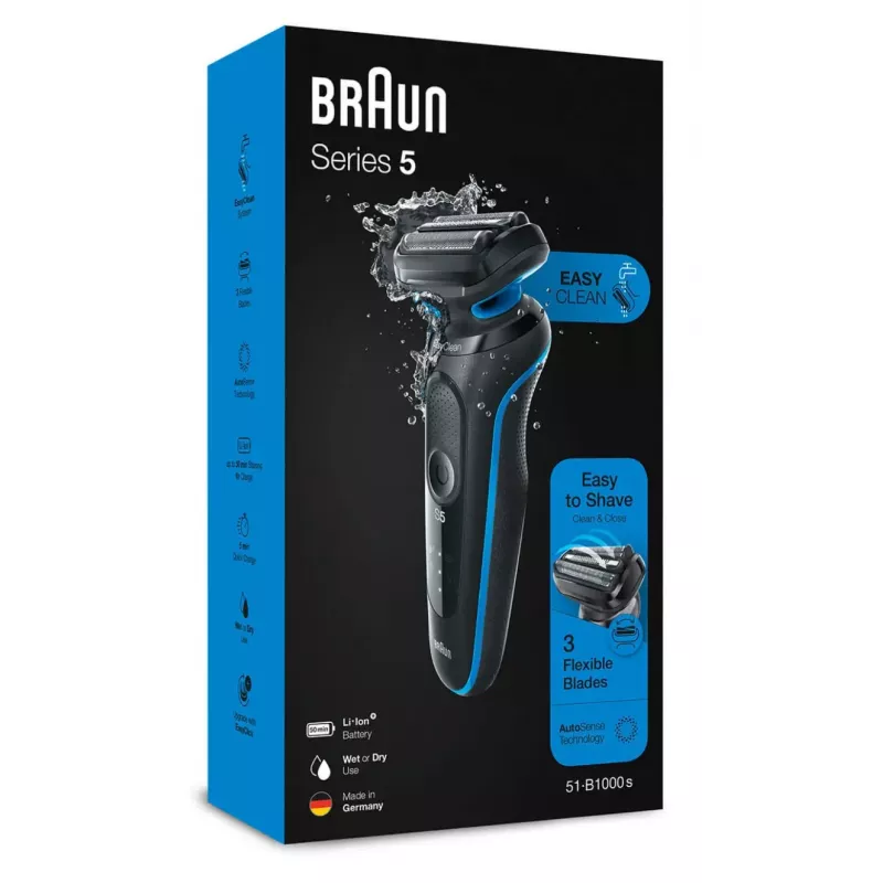 Braun 51-B1000s Golarz foliowy Czarny, Niebieski