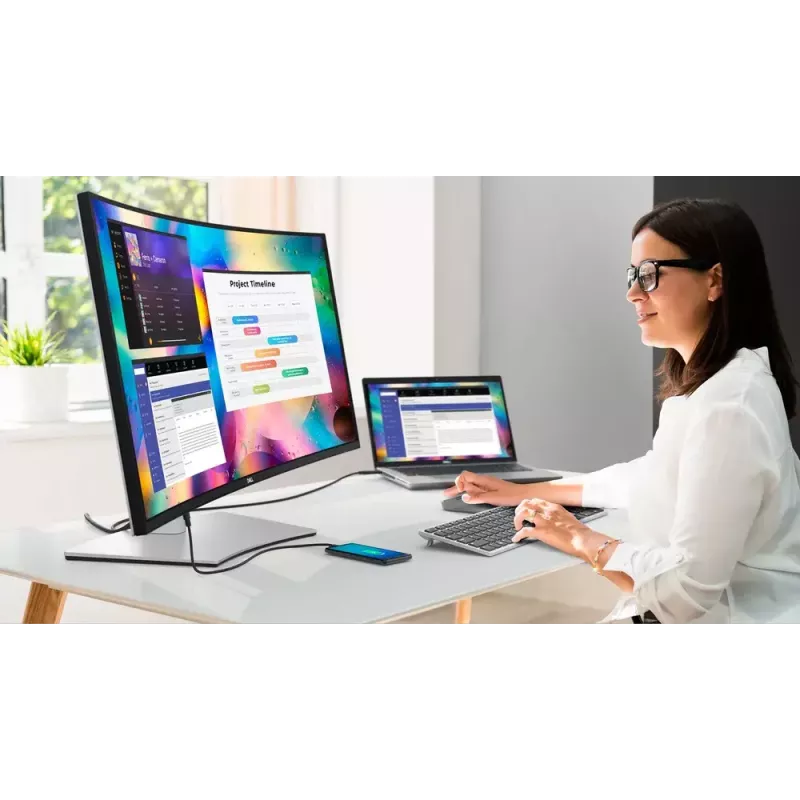 Monitor komputerowy DELL UltraSharp U3824DW 95,2 cm (37,5 cala) 3840 x 1600 pikseli Wide Quad HD+ LCD Czarny, Srebrny