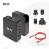 CLUB3D Międzynarodowa ładowarka podróżna 140W z technologią GaN, cztery porty USB Type-A (1x) i -C (3x), obsługa PPS + Power Delivery (PD) 3.1
