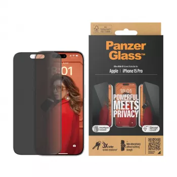 PanzerGlass ® Privacy Screen Protector iPhone 15 Pro | Ultra-Wide Fit z EasyAligner
