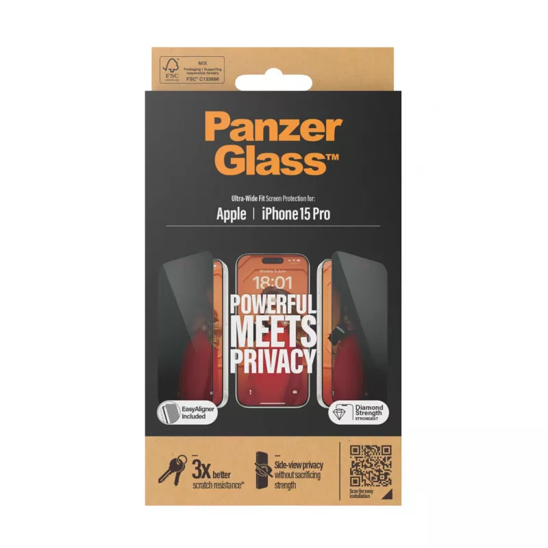 PanzerGlass ® Privacy Screen Protector iPhone 15 Pro | Ultra-Wide Fit z EasyAligner