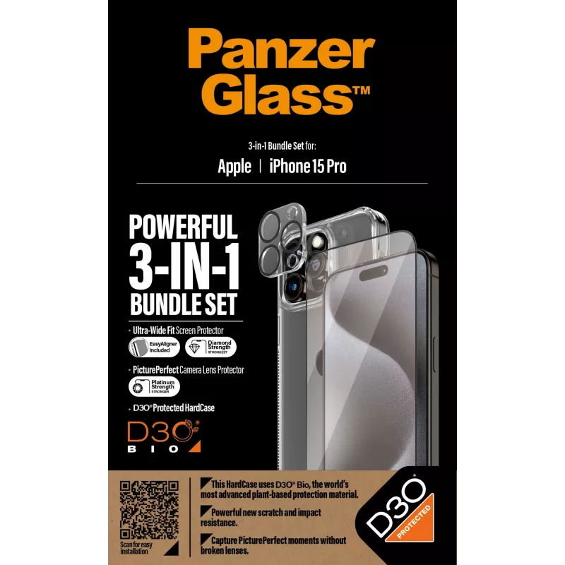 PanzerGlass Zestaw 3 w 1 iPhone 15 Pro Szkło hartowane Przezroczysty