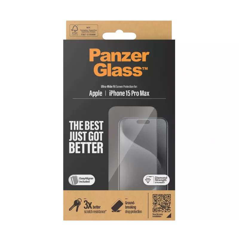 PanzerGlass ® Screen Protector iPhone 15 Pro Max | Ultra-Wide Fit z EasyAligner