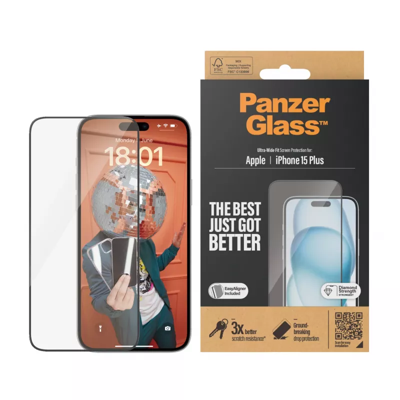 PanzerGlass ® Screen Protector iPhone 15 Plus | Ultra-Wide Fit z EasyAligner