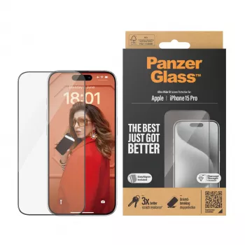 PanzerGlass ® Screen Protector iPhone 15 Pro | Ultra-Wide Fit z EasyAligner