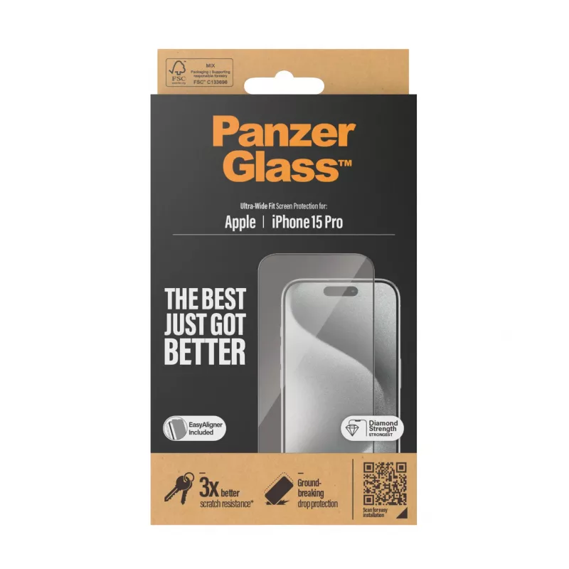 PanzerGlass ® Screen Protector iPhone 15 Pro | Ultra-Wide Fit z EasyAligner