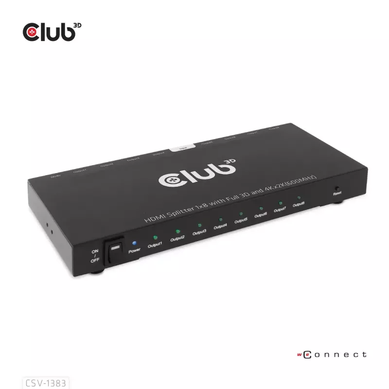 CLUB3D Rozdzielacz HDMI™ 1 na 8, Pełne 3D i 4K60Hz (600MHz)