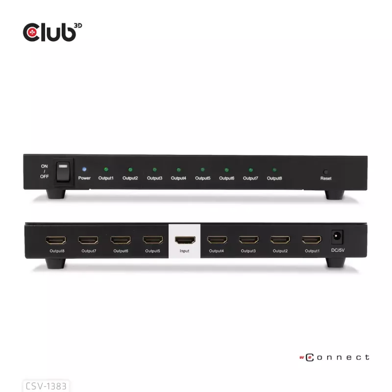 CLUB3D Rozdzielacz HDMI™ 1 na 8, Pełne 3D i 4K60Hz (600MHz)