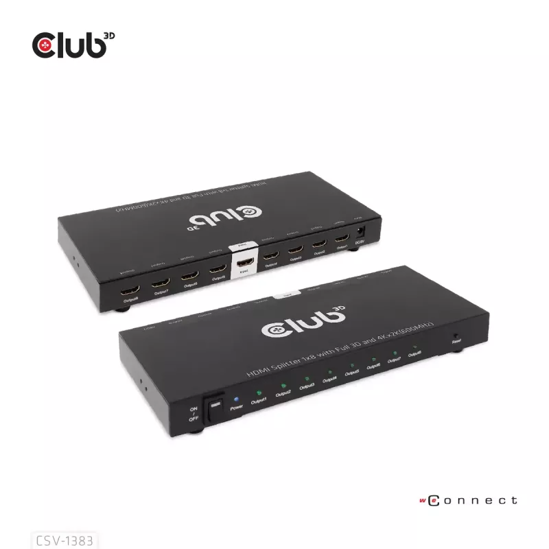 CLUB3D Rozdzielacz HDMI™ 1 na 8, Pełne 3D i 4K60Hz (600MHz)