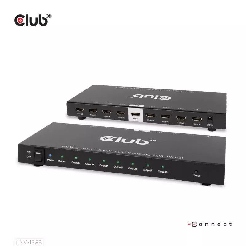 CLUB3D Rozdzielacz HDMI™ 1 na 8, Pełne 3D i 4K60Hz (600MHz)