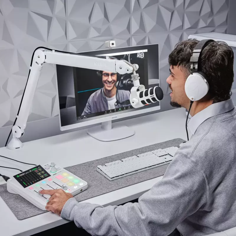 Interfejs audio Rode RodeCaster Duo biały — 2-kanałowa konsola podcastowa USB z mikserem i przedwzmacniaczami