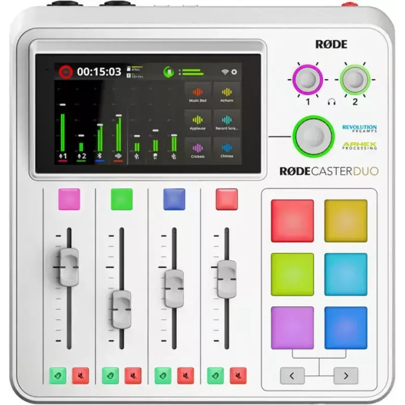Interfejs audio Rode RodeCaster Duo biały — 2-kanałowa konsola podcastowa USB z mikserem i przedwzmacniaczami