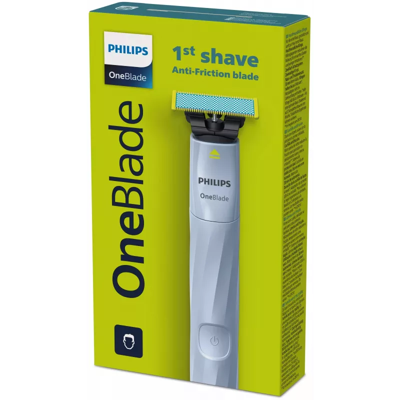 Golarka foliowa Philips Norelco OneBlade QP1324/20 — bezprzewodowa niebieska golarka foliowa, 30 min pracy, ładowanie USB, zmywalna, dopasowująca się do konturów