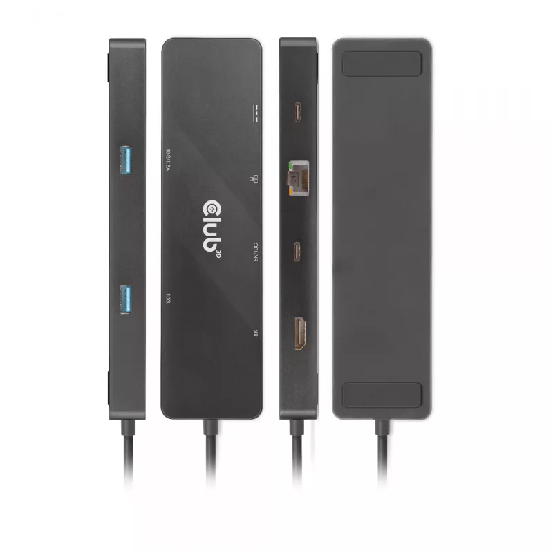 CLUB3D USB3.2 Gen2 Type-C, 6-w-1 przenośna stacja dokująca z dwoma wyświetlaczami i USB Type-C Video 4K60Hz