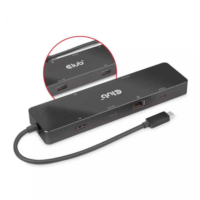 CLUB3D USB3.2 Gen2 Type-C, 6-w-1 przenośna stacja dokująca z dwoma wyświetlaczami i USB Type-C Video 4K60Hz