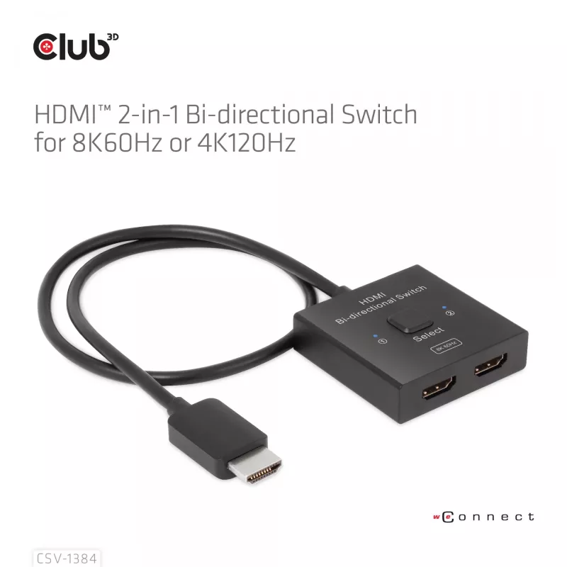 CLUB3D HDMI 2-w-1 Przełącznik Dwukierunkowy 8K60Hz 4K120Hz CSV-1384