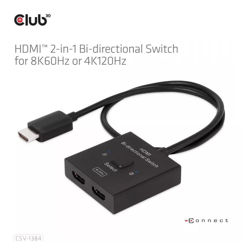 CLUB3D HDMI 2-w-1 Przełącznik Dwukierunkowy 8K60Hz 4K120Hz CSV-1384