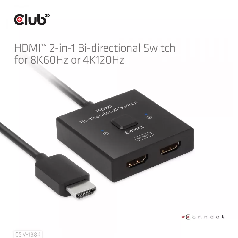 CLUB3D HDMI 2-w-1 Przełącznik Dwukierunkowy 8K60Hz 4K120Hz CSV-1384