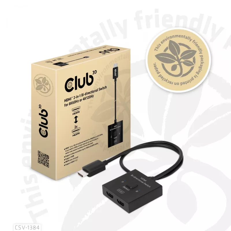 CLUB3D HDMI 2-w-1 Przełącznik Dwukierunkowy 8K60Hz 4K120Hz CSV-1384