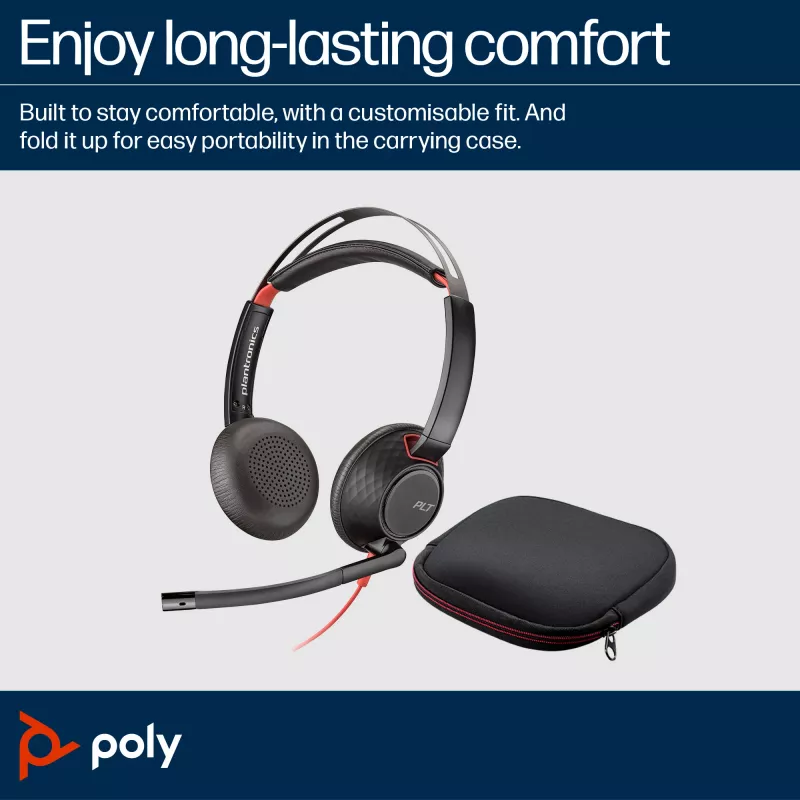 HP Poly Blackwire 5220 Stereo USB-C Headset +3.5mm Plug +USB-C/A Adapter