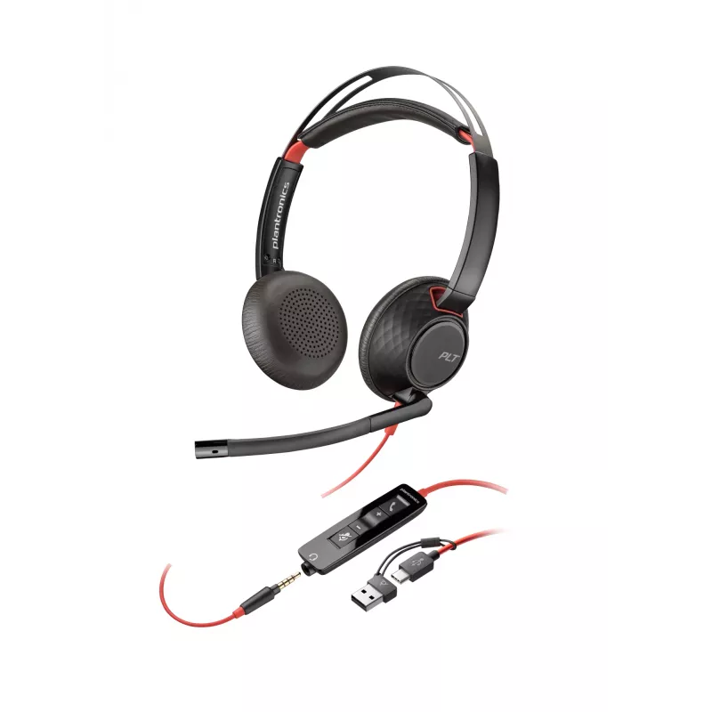 HP Poly Blackwire 5220 Stereo USB-C Headset +3.5mm Plug +USB-C/A Adapter