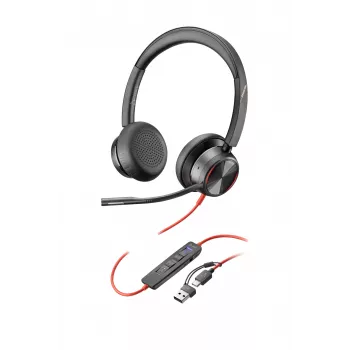 HP Poly Czarnywire 8225 Stereofoniczny zestaw słuchawkowy USB-C z certyfikatem Microsoft Teams + adapter USB-C/A