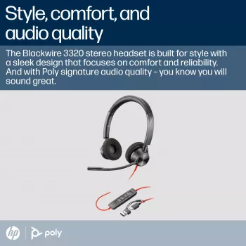 HP Poly Czarnywire 3320 Stereo Microsoft Teams Certified USB-C Headset +USB-C/A Adapter