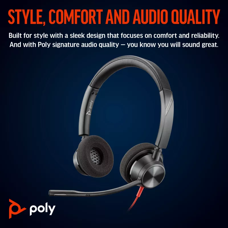 HP Poly Czarnywire 3320 Stereo Microsoft Teams Certified USB-C Headset +USB-C/A Adapter