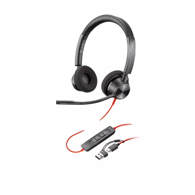 HP Poly Czarnywire 3320 Stereo Microsoft Teams Certified USB-C Headset +USB-C/A Adapter